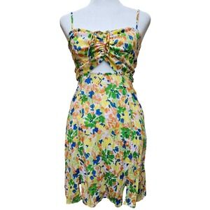 Sky To Moon Spaghetti Strap Cut‎ Out Floral Mini Dress Size Small